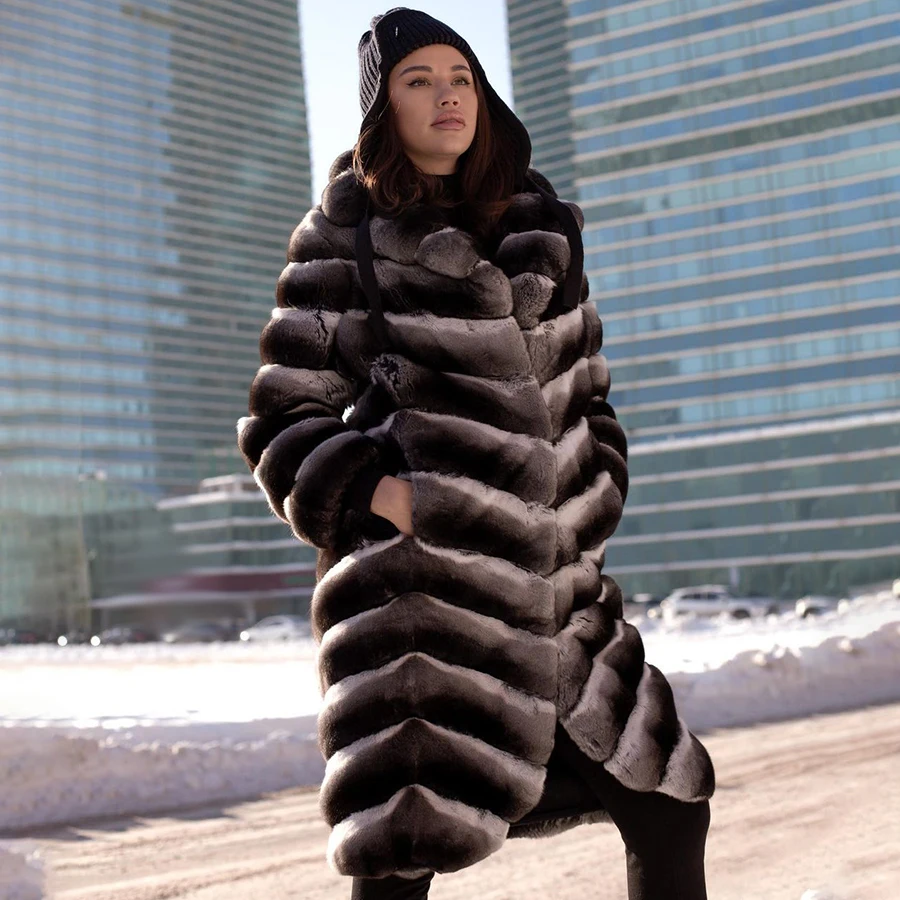 

Women Chinchilla Colour Winter Jackets Natural Fur Coat Women's Long Coat Best Selling Warm Real Rex Rabbit Fur Jacket