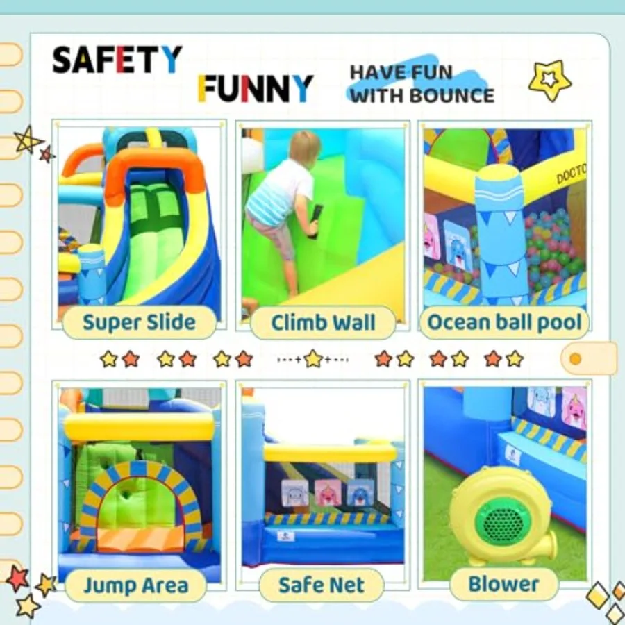 Inflatable Bounce House for Kids, Indoor Bouncy House, Inflatable Bouncy Castle, Kids Bounce House with Slide, Jump House Outdoo