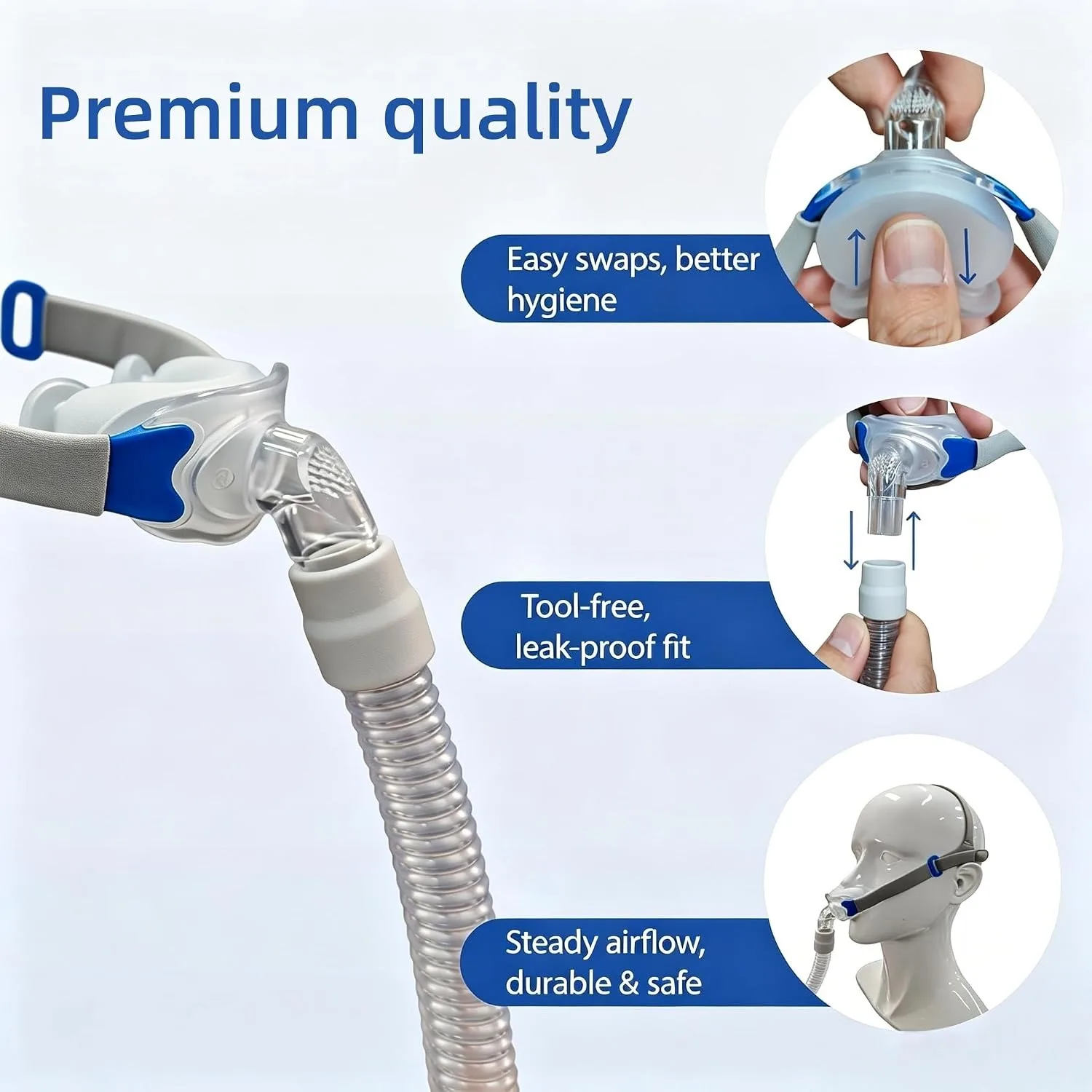 1 set CPAP Universal Nasal Pillow Replacement Kit, CPAP Mask Accessory with S/M/L Cushions Headgear Tube Frame, Comfort Seal - view 3