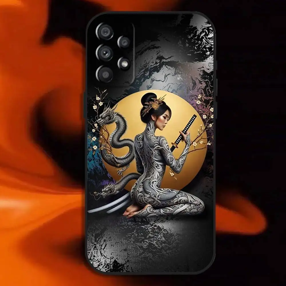 Чехол для телефона Samurai Warrior Geisha для Samsung Galaxy A20, A21s, A22, A31, A32, A52, A53, A72, 73, A80 Мягкий черный чехол