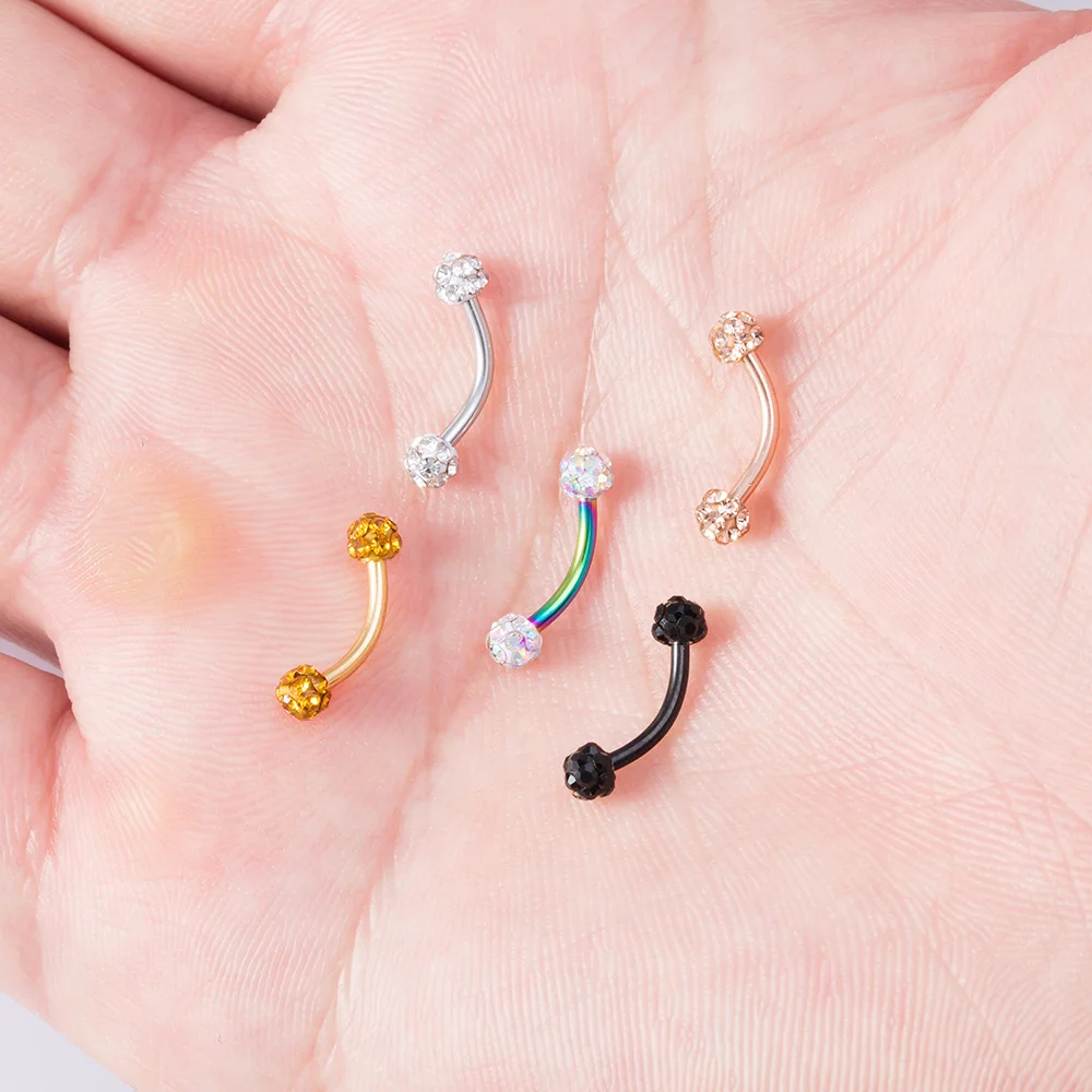 1/5Pcs Bling Curved Barbell Eyebrow Rings Piercing 16G Surgical Steel Daith Rook Earring Belly Button Ring New Lip Body Jewelry