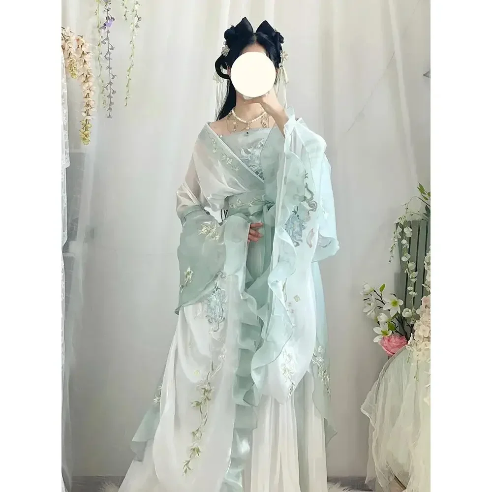 Costume da ballo fatato ricamato verde originale migliorato Costume di carnevale cosplay Abito tradizionale cinese Hanfu autunnale da donna