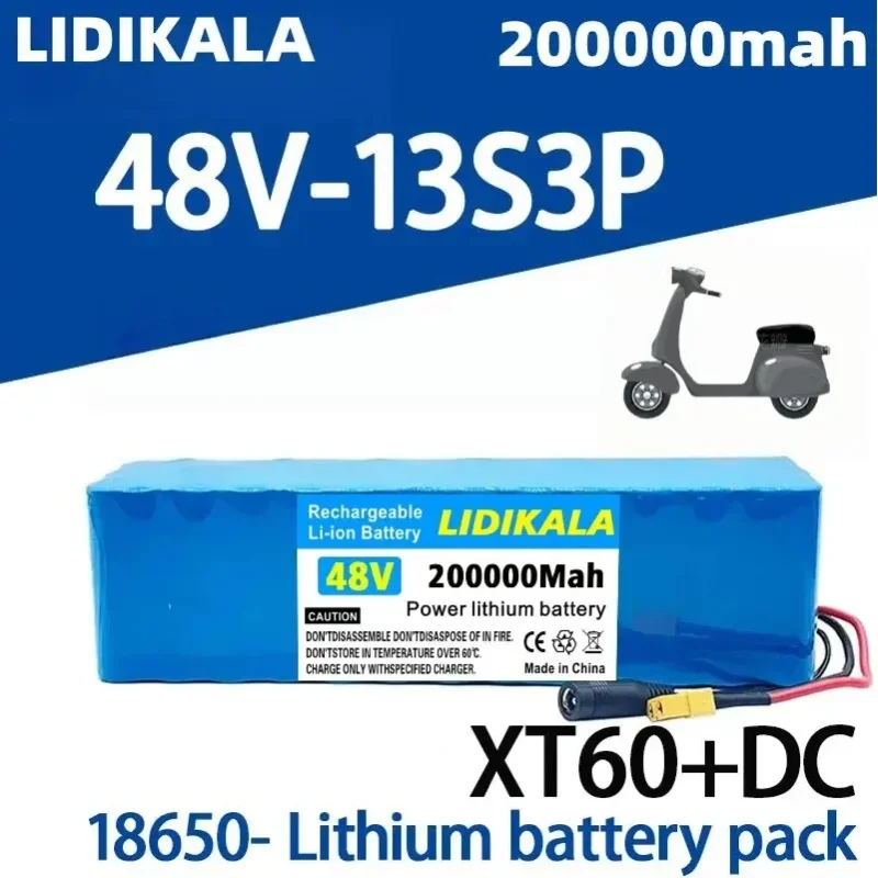 2026 Brandneuer 48V 200000mAh 2000W 13S3P geeignet für 18650 Lithium-Ionen-Akkupack mit BMS 54,6V Ladegerät Elektroroller