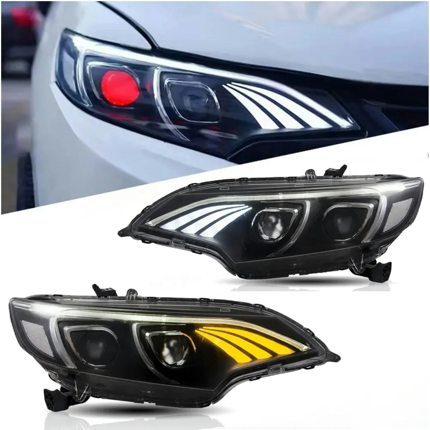 

FIT LED Headlight 2014-2020 DRL Modified Front Head Lamp Turn Signal Plug and Play for Honda 1 pair
