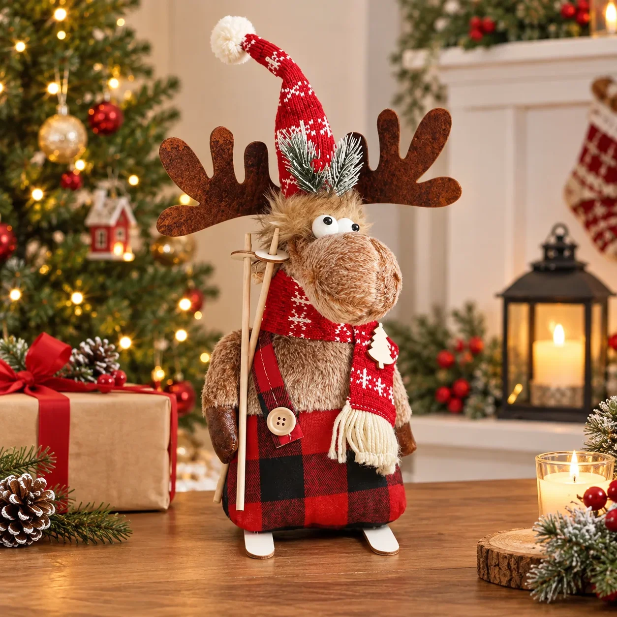 Christmas Reindeer Plush Doll Toy Stuffed Elk Gnome Santa Figurine Cute Table Decor Ornament Birthday Xmas Gift for Kids