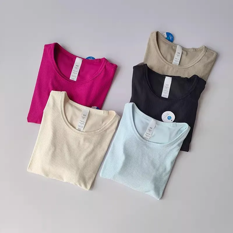 T-shirt da yoga senza cuciture da donna Camicia sportiva a costine Top da palestra traspirante Camicetta sportiva Camicia T-shirt da corsa a maniche corte Camicie da yoga