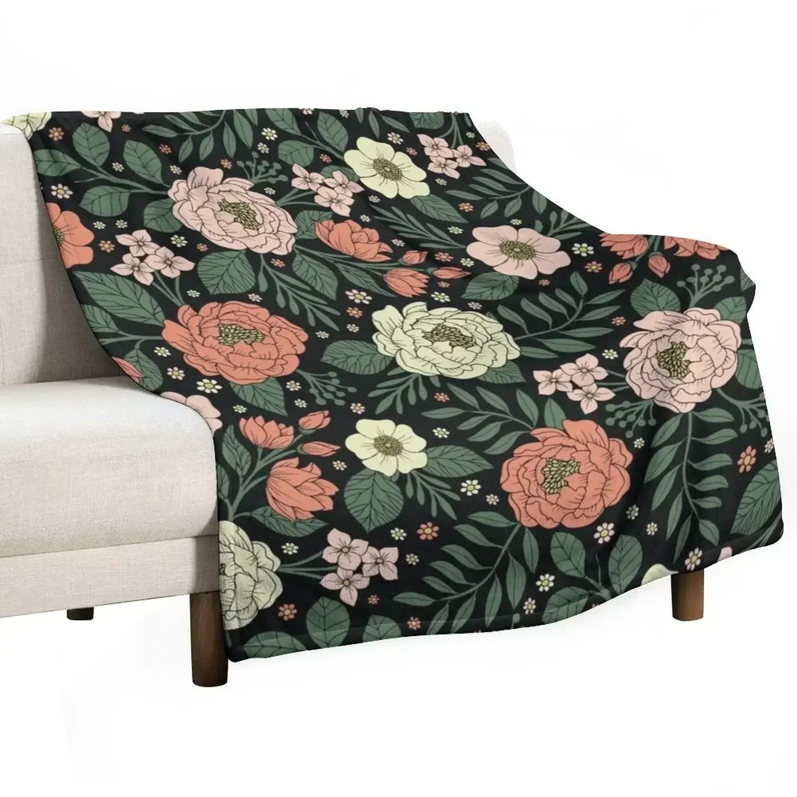 

Peach, Green & Coral Floral Pattern Throw Blanket sofa bed Winter beds Nap Sofa Quilt Blankets