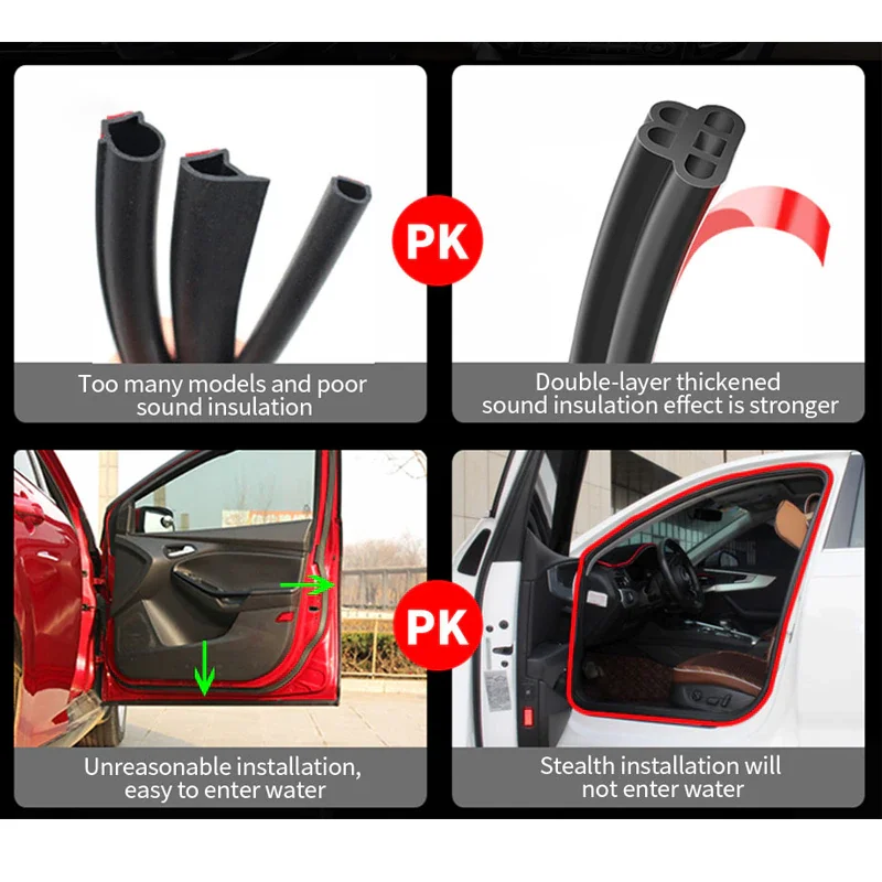 Car Door Rubber Seal Strips Auto Soundproof Sealing Stickers for Car Door Trunk Sound Insulation Self-adhesive Sealing Interior