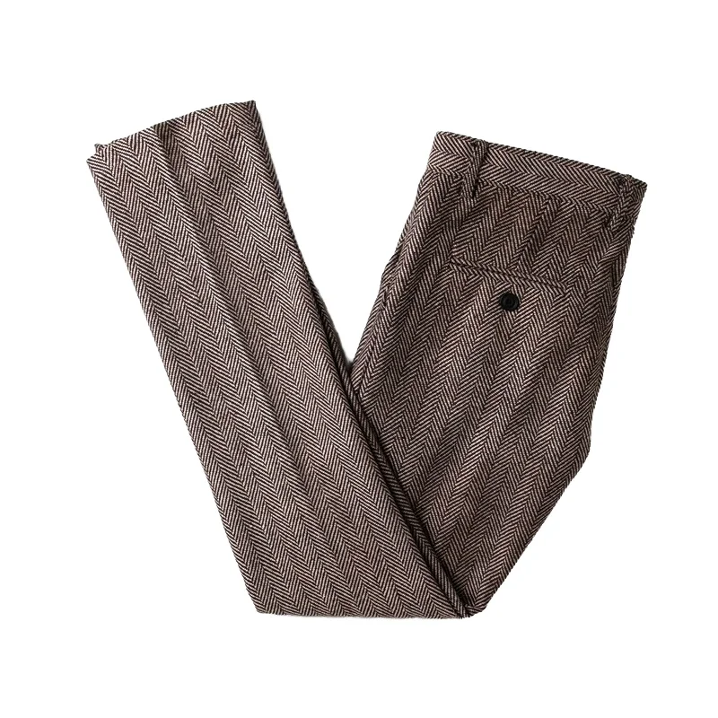 Autumn and Winter British Retro Herringbone Wool Tweed Slim Straight Wool Trousers for Men in Large Sizes