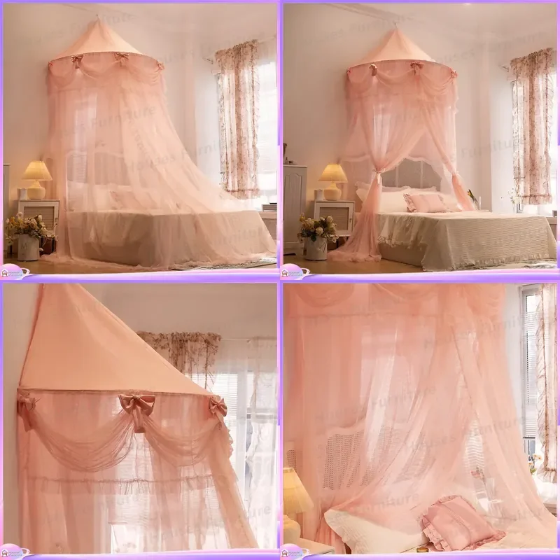 Semi-round girl ceiling mosquito net hook free punching installation foldable princess beautiful romantic wind floor mosquito