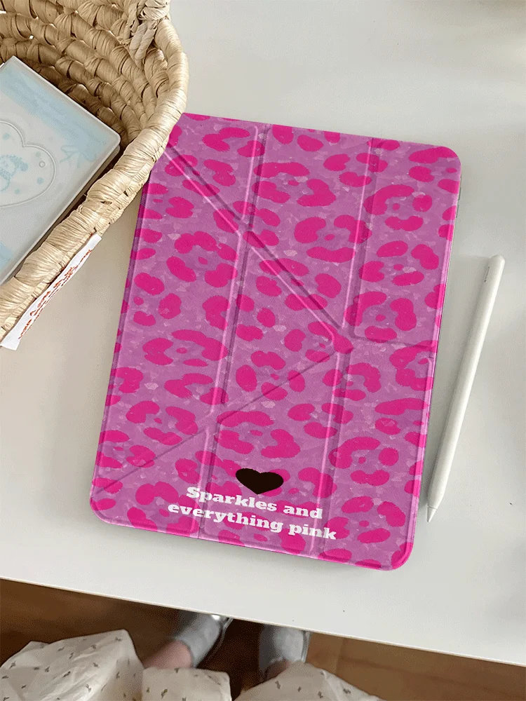 Y2K Sparkly Hot Pink Leopard Heart Stand Tablet Case for Huawei MatePad Pro 10.8-12.2 Air 11.5 12 SE 11in 11.5S 2021-2026 Cover
