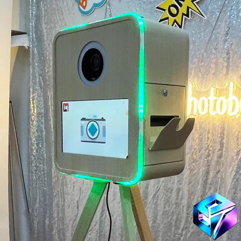 15.6 Inch Retro Vintage Wooden Style DSLR Photo Booth Shell Stand Tripod Self Service Photobooth Machine For Sale