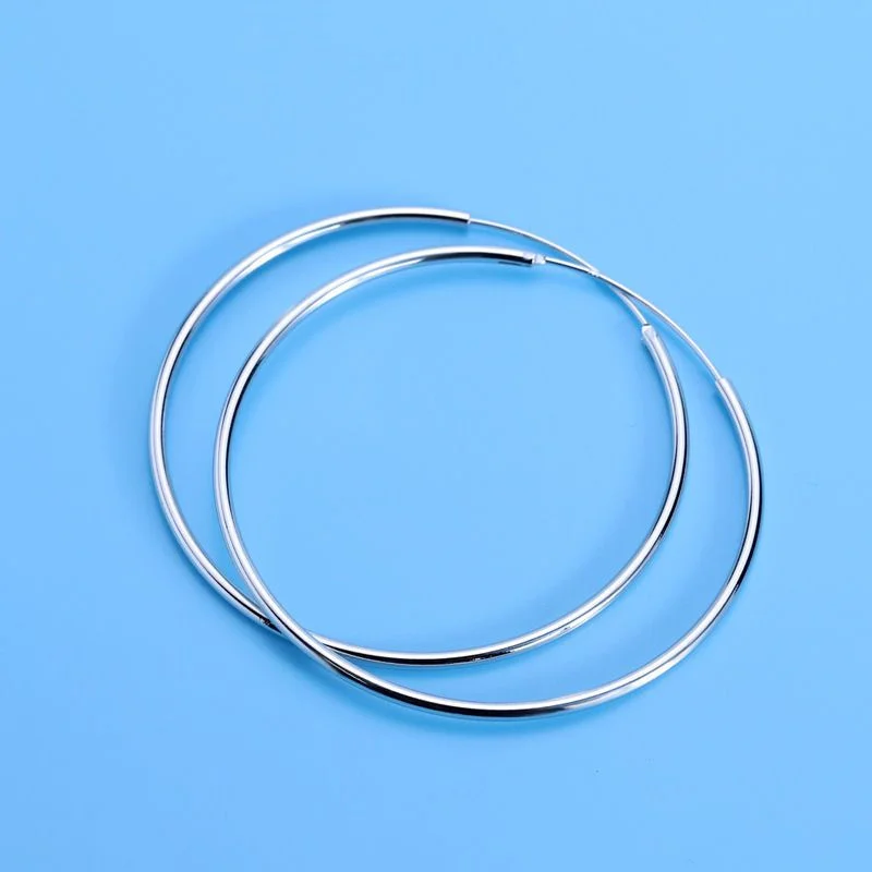 316L Edelstahl 3-7cm Minimalistische Große Kreis-Ohrringe für Damen Trendige Silberfarbene Metall-Glatte Runde Ohrringe Schmuck – Detail 5