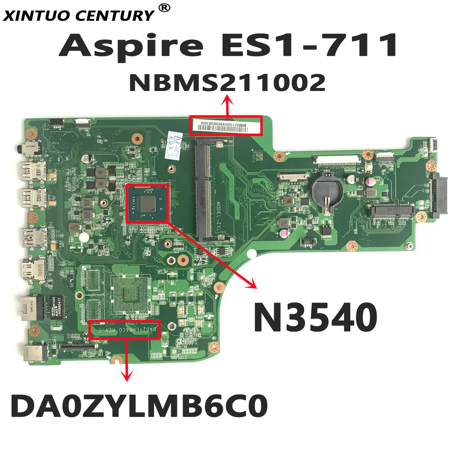 

NBMS211002 PC motherboard For ACER Aspire ES1-711 ES1-711G laptop motherboard DA0ZYLMB6C0 Pentium N3540 CPU DDR3 100% tested