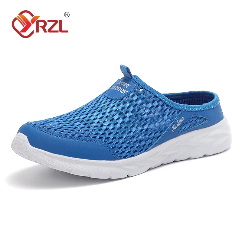 YRZL Mens Half Slippers Summer Breathable Mesh Mens Shoes Outdoor Casual Walking Shoes Slip on Flat Light Mesh Slippers Sandals
