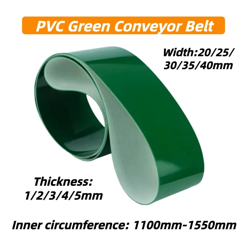 Wear Resistant Green PVC Conveyor Belt Perimeter 1100-1550mm Width 20/25/30/35/40mm Industrial Transport Transmission Belt