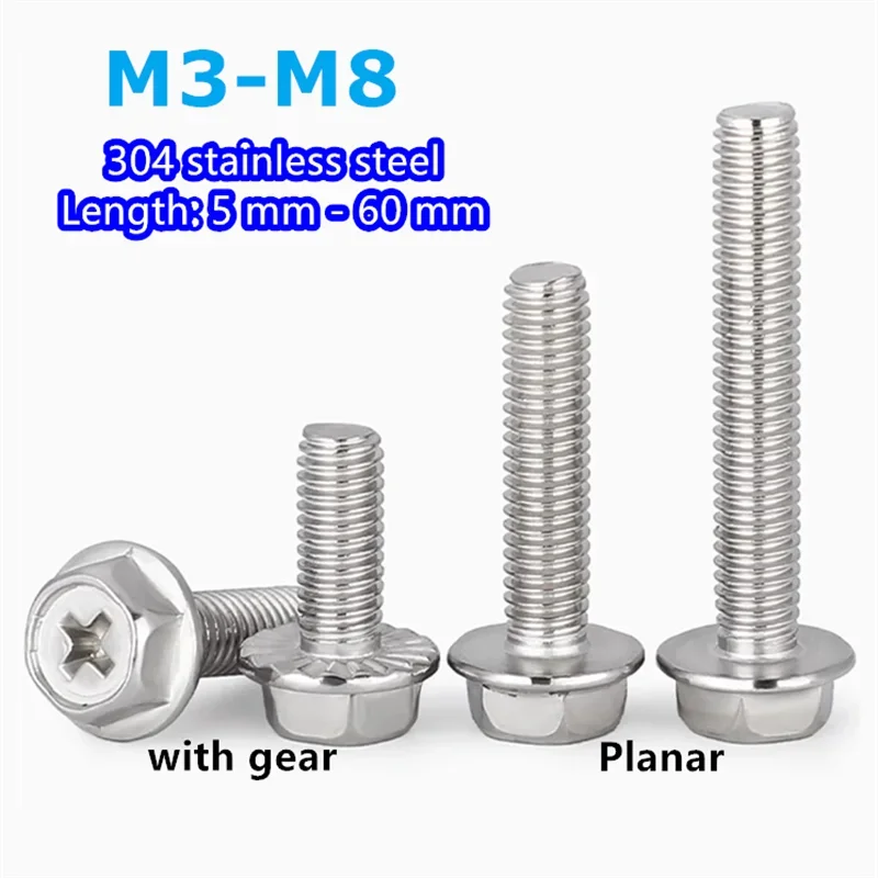 

Metric Thread 304 Stainless Steel Screws Hexagon Phillips Flange Head Hex Bolts M3 M4 M5 M6 M8