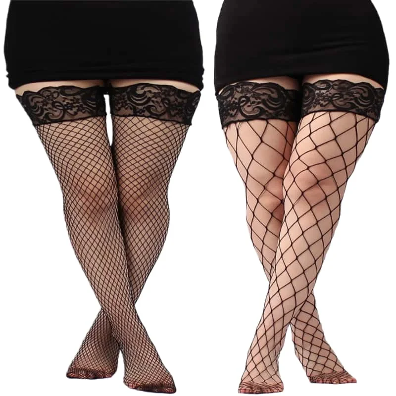 เซ็กซี่ Fishnets ถุงน่อง PLUS ขนาดผู้หญิงซิลิโคนกันลื่นลูกไม้ Stay UP ถุงน่องหญิงถุงเท้ายาวผู้หญิงต้นขาสูง xxxxxl