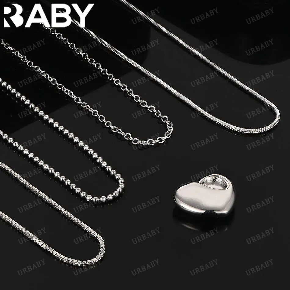 

URBABY 40-75cm 925 Sterling Silver Heart Pendant Necklace For Women Creativity Gifts Street All-match Party And Daily Wear