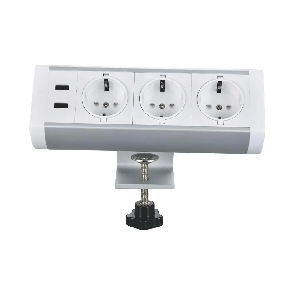 

new design white 3 EU power 2 usb 5v 2.4A fast charging office furniture desk edge mounted power socket box