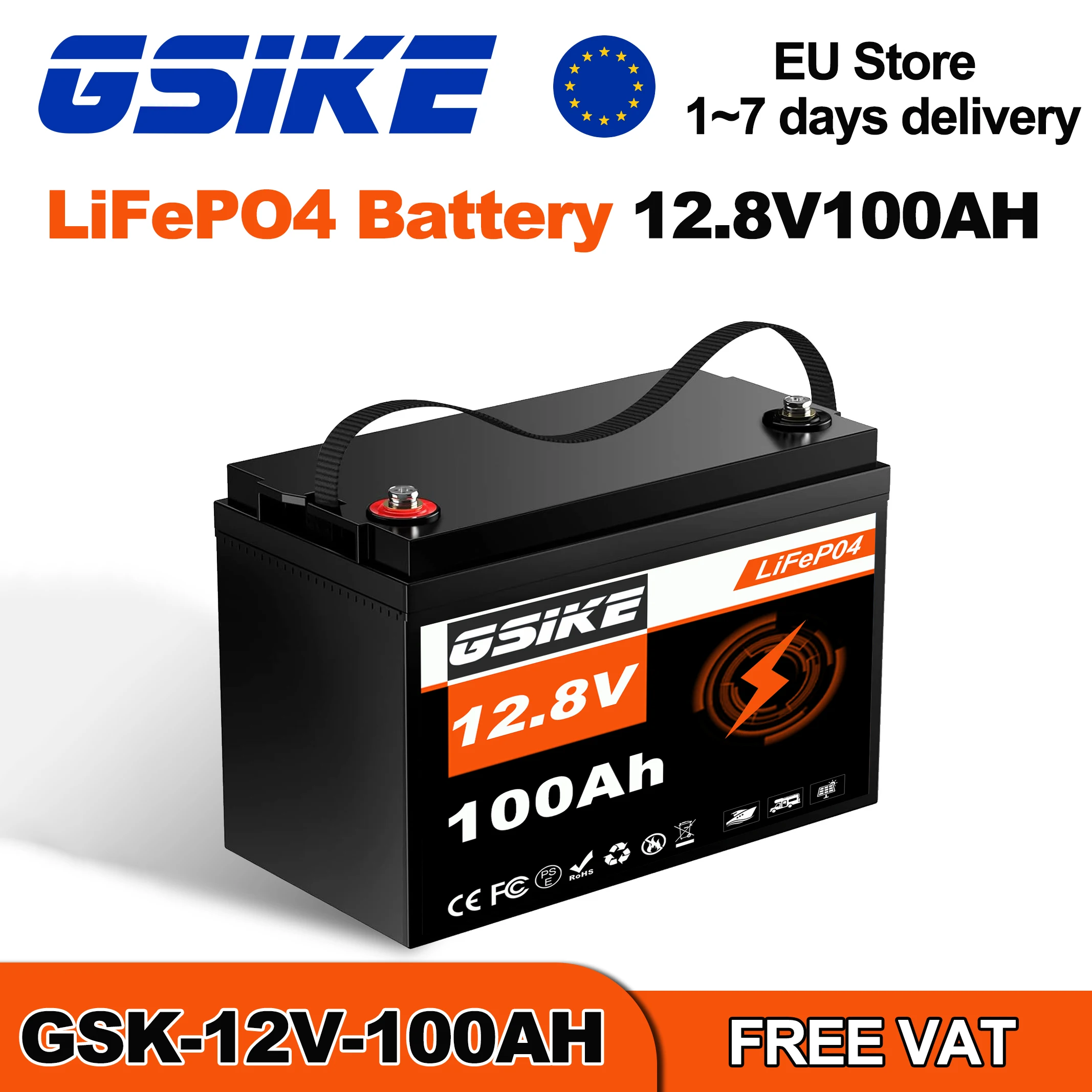 Batterie LiFePO4 12V 100AH avec chargeur gratuit, batterie lithium 12.8V, BMS 100A intégré, plus de 6000 cycles, pour bateaux, livraison rapide depuis l'UE
