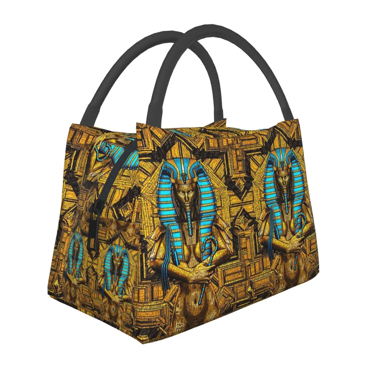 Egyptian Pharaoh With Golden Crown Illustration Lunch Bag Storage Food Boxes Container Cooler Thermal Lunch Box Tote