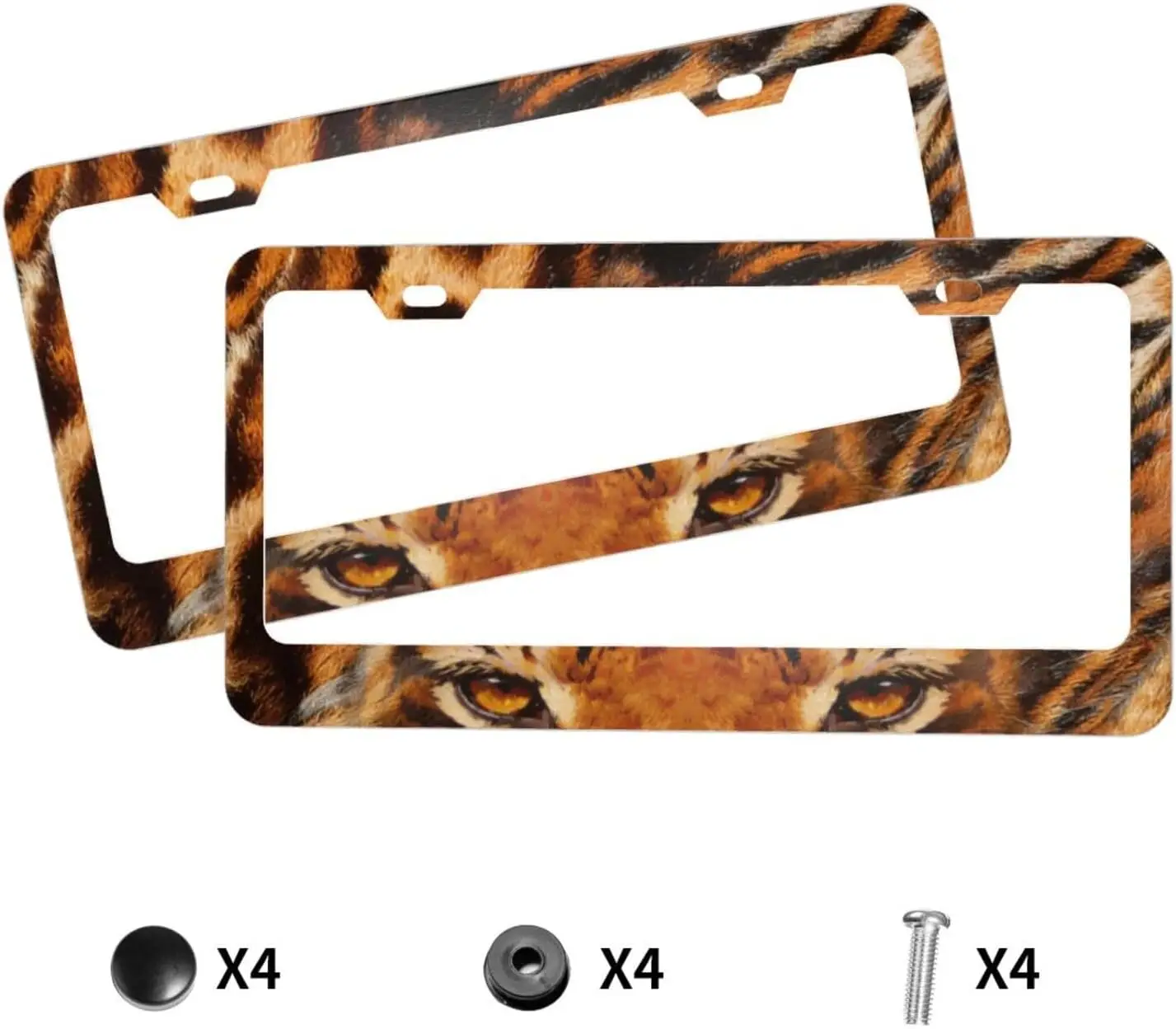 Tiger Eyes License Plate Frame 2 Pack Aluminum License Plate Holder Car Decorative Tag Frames Universal 2 Hole
