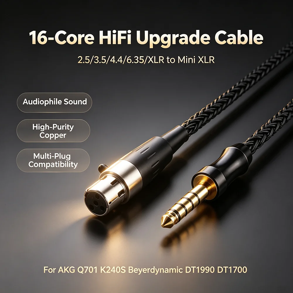 HD490 PRO Cable 16 Core 4pin Mini XLR Headphone Upgrade Cable for Sennheiser AKG K712 K702 Q701 DT990 DT1770 ATH R70x 4.4/3.5