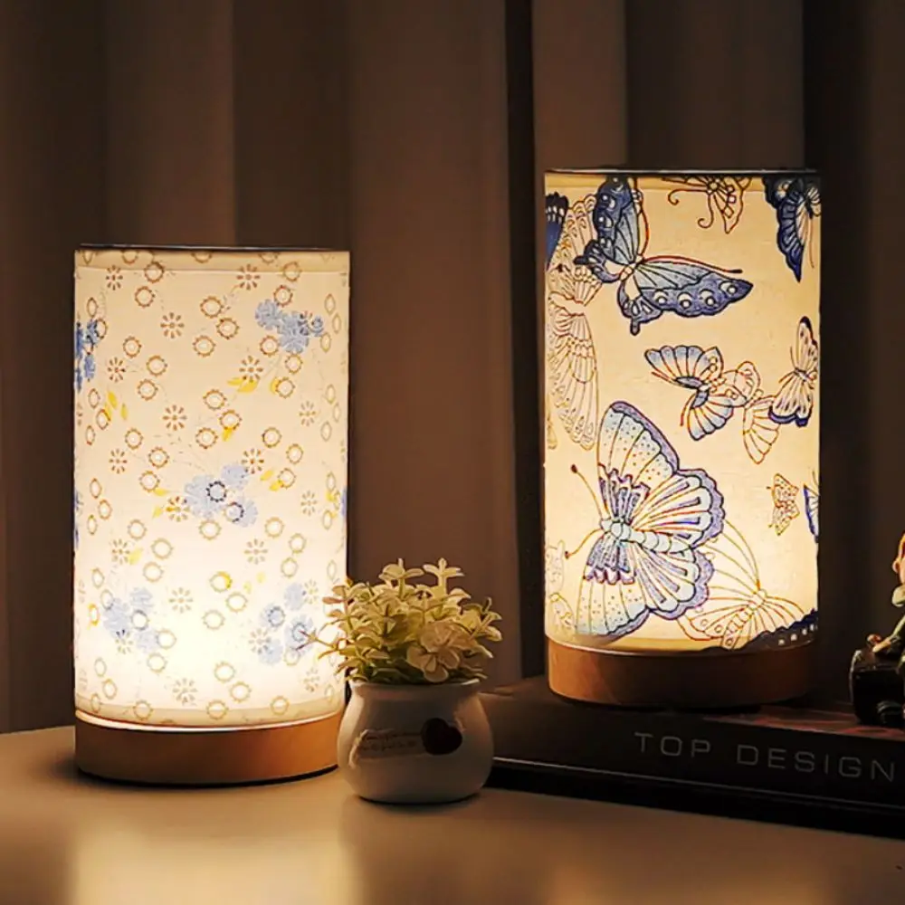 

High Quality Fabric Floral Table Lamp Warm Light USB Night Light Atmosphere Desk Lamp Bedroom