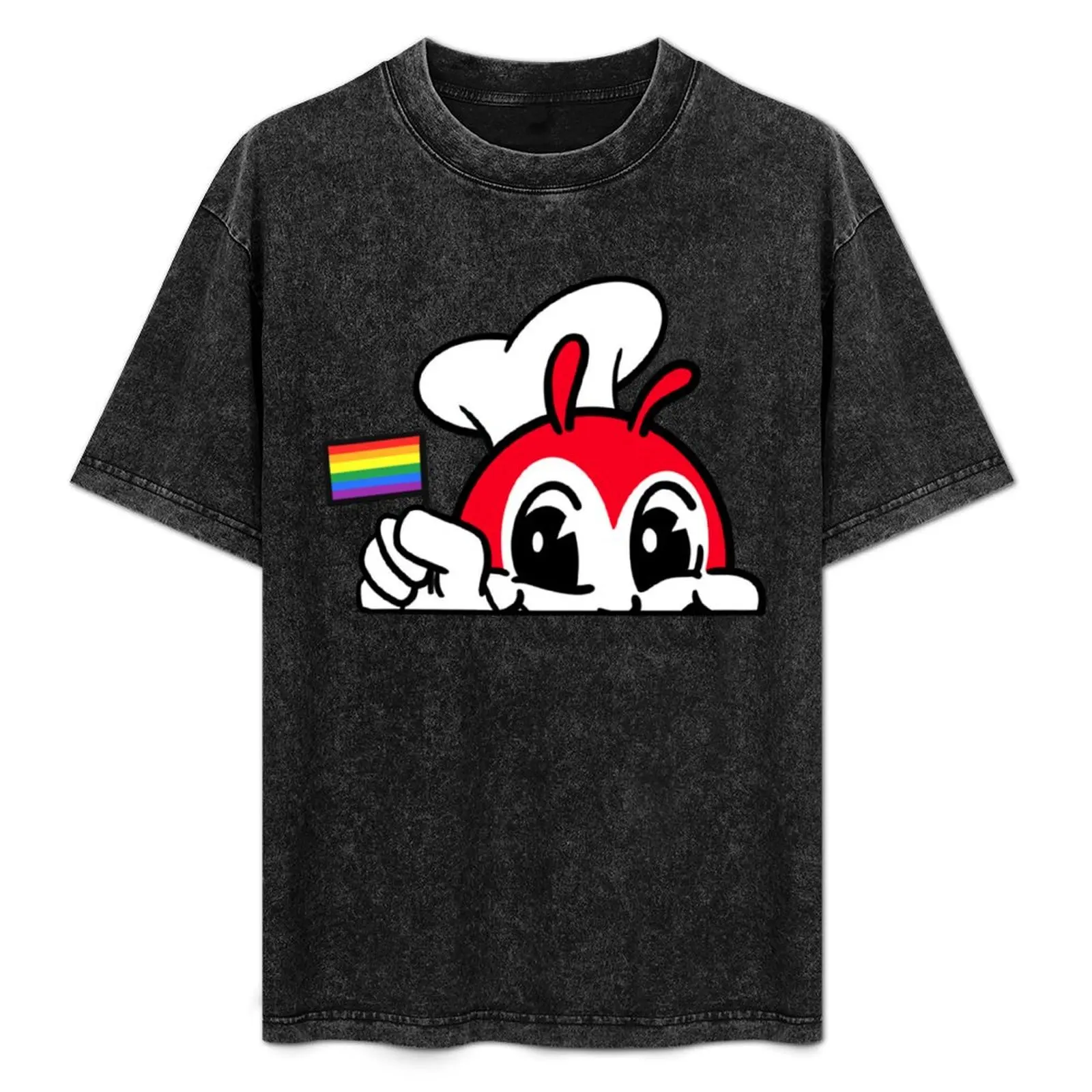 

JOLLIBEE PEEKING GAY PRIDE FLAG FILIPINO BACK PRINT T-Shirt Plus Size Street Style Tee