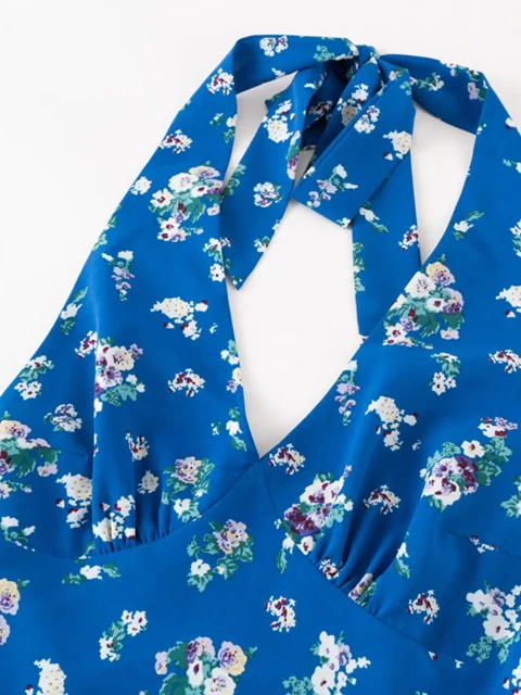 Sexy American Sle Floral Print ter Ne Slim Fit ort Dr Women's High Waist Vaion Skirt Summer Season No Sve