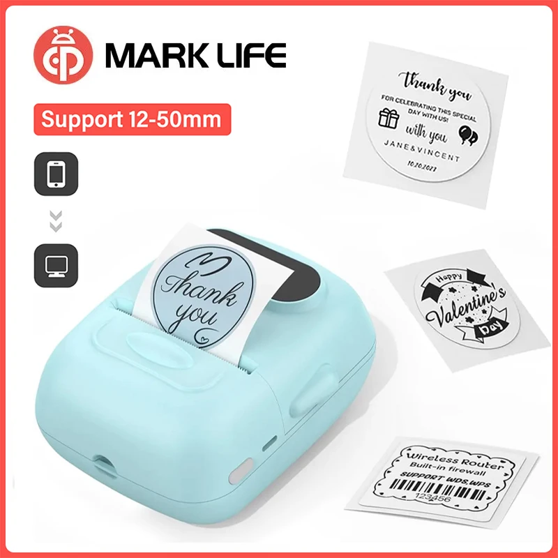 Marklife P50 Mini Label Printer Support 12-50mm Labels Portable Self-adhesive Thermal Printer Bluetooth Sticker Printing Machine