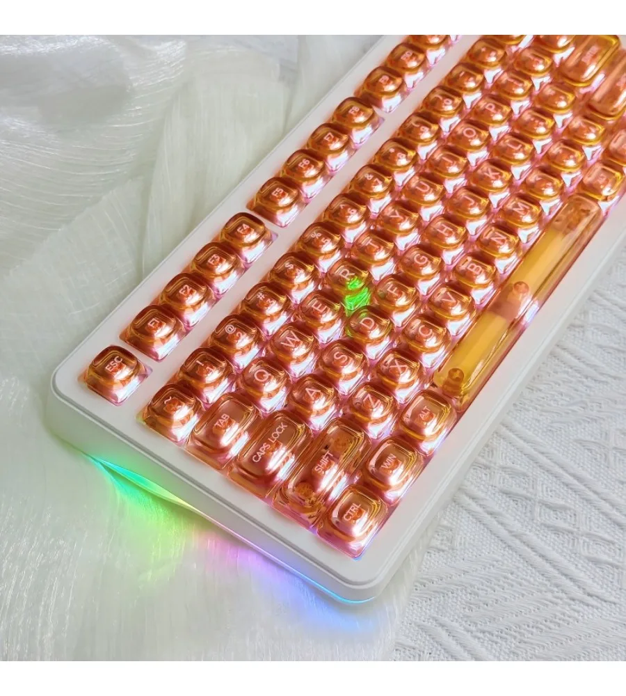 Keycap Personality Orange Transparent Keycap HOA Small Full Set of 132 Keys PC Mechanical Keyboard Full Transparency
