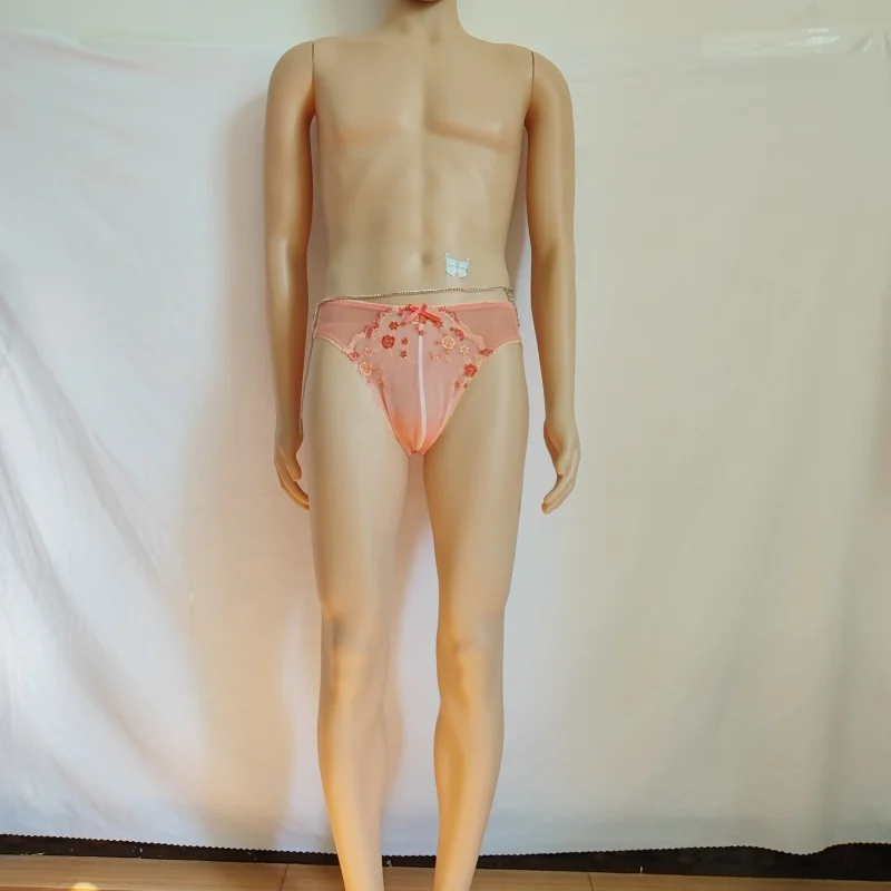 

Мужские кружевные прозрачные сетчатые трусы с цветочной вышивкой и бантом, милое легкое эластичное нижнее белье с выпуклым мешочком, трусики с низкой талией