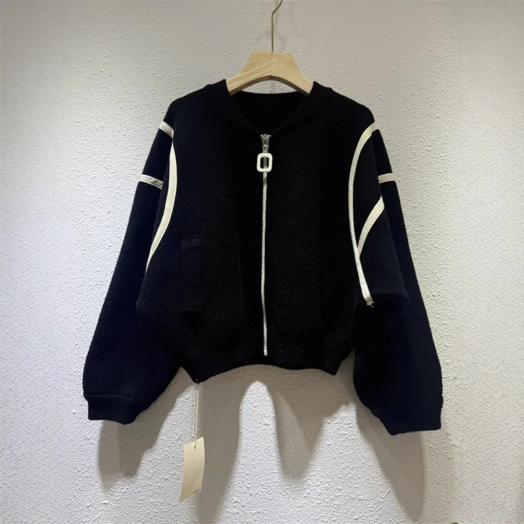 

Женская повседневная вязаная куртка в бейсбольном стиле, весна-осень, новая свободная утягивающая верхняя одежда, корейский дизайн, модный открытый кардиган