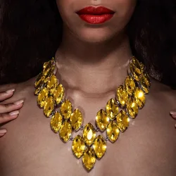 Exaggerated Large Rhinestone Statement Necklace Fashion Women Red Crystal Choker Necklace Drag Queen Jewelry