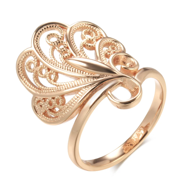 Kinel Hot Fashion Glossy Big Rings for Women 585 Rose Gold Unique Pattern Ethnic Bride Rings Wedding Jewelry Gift 2022 New