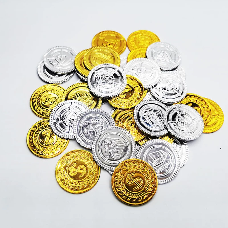 50Pcs Silver Gold Coin Pirate Treasure Kids Toys Halloween Party Bag Fillers Kinder Spielzeuge Juegos Divertidos Para Fiestas