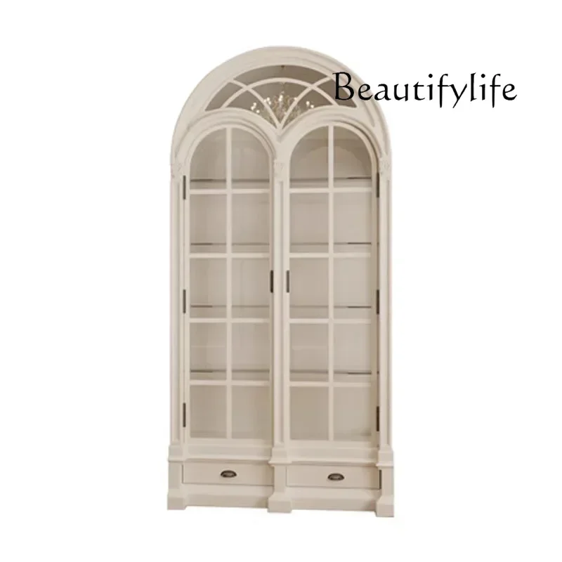 

FG52French retro solid wood bookcase household engraved wine display cabinet