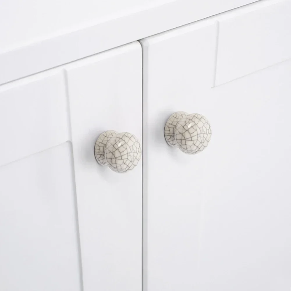 

10Pcs Furniture Handle Crack Ceramic White Single Hole Mushroom Handle Wardrobe Cabinet Shoe Cabinet Door Retro Handle Knob Pull