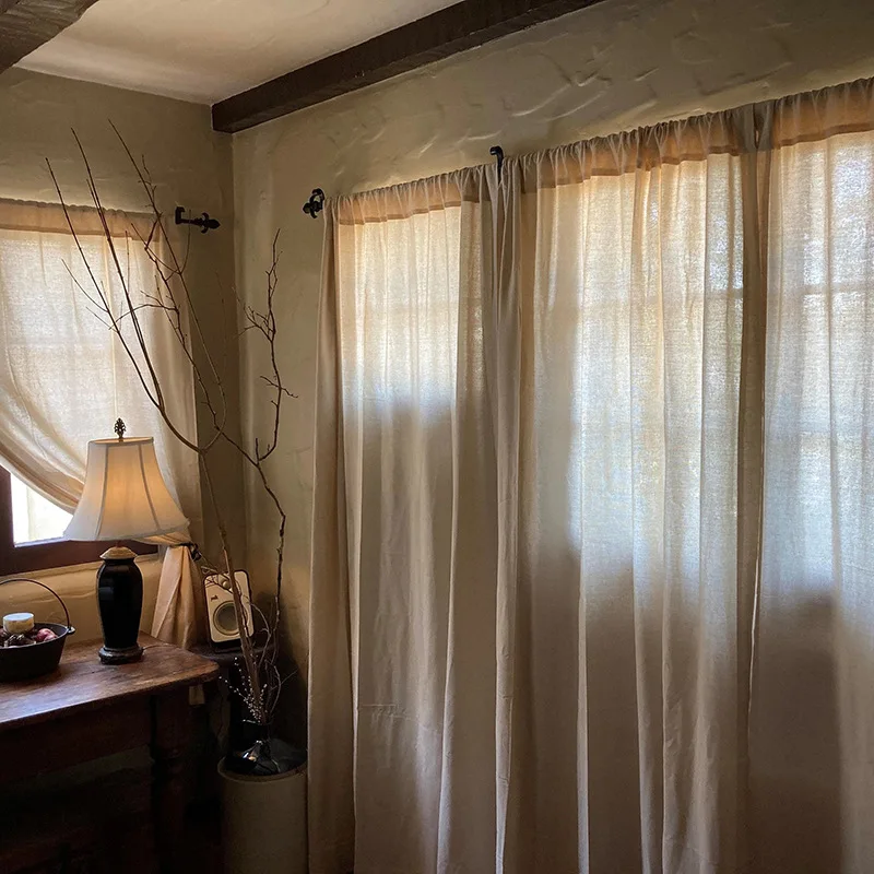 Nordic-style Linen 100% Curtains in Solid Color Custom-made for Guesthouses Hotels Pure color fabric for Sunshade Curtains