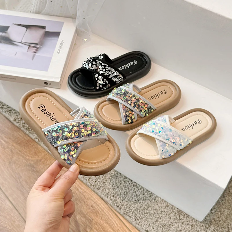 Baby Kids Girls Summer Beach pantofole Toddlers stile etnico Open Toe Slide pantofole antiscivolo Cross Fashion Chic Roman