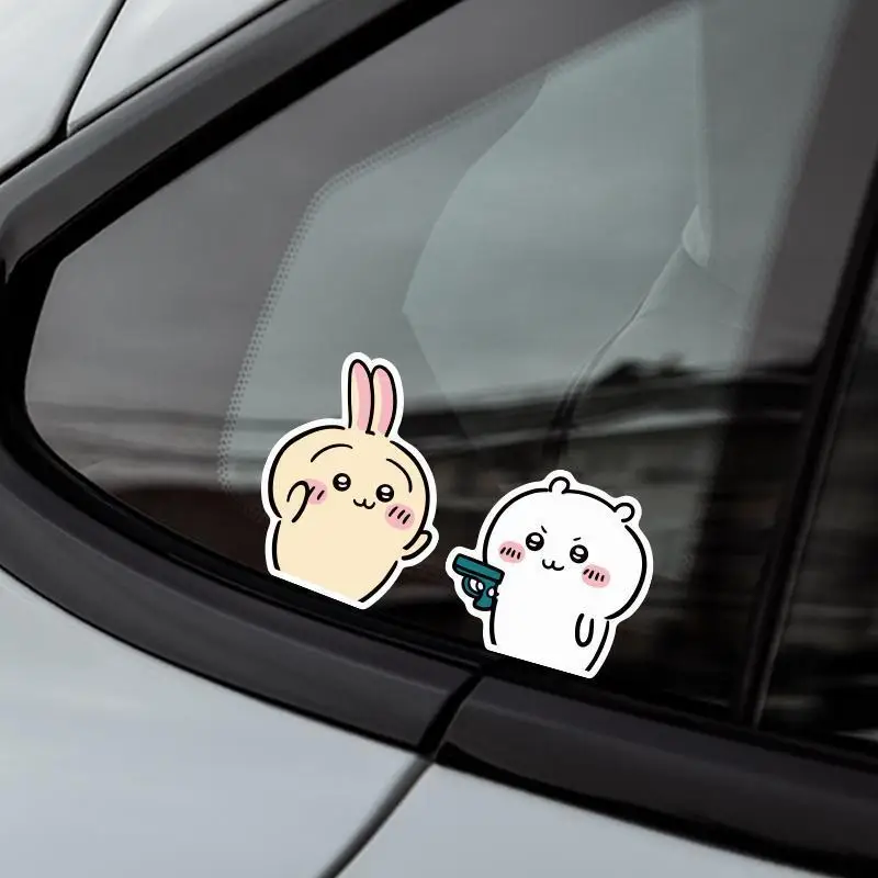 Cute Cartoon High‑appearance Chiikawa Car Sticker Creative Funny Automobile Electric Vehicle Triangular Window Reflective Decal