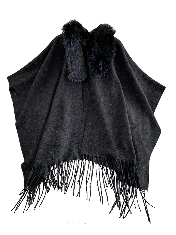 Ele المتضخم الفراء المرقعة awl معطف المرأة الشتاء منتصف طول غير المتكافئة مهدب سترة ملابس مكتب عادية