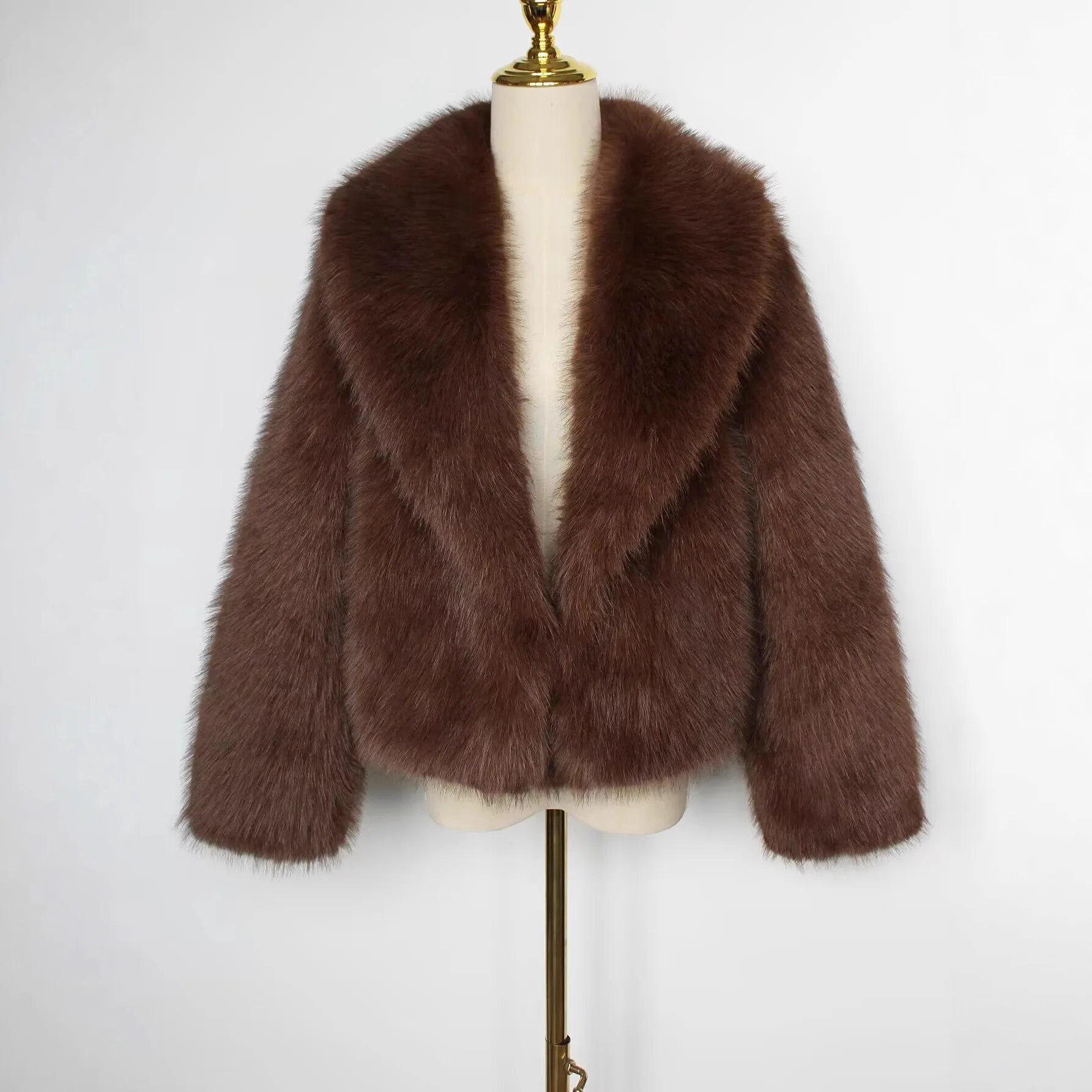 Or casaco de pele quente Plu Jaet Faionable Fem Outerwear Inverno Thiened Calor Casaco de pele sintética eepskin