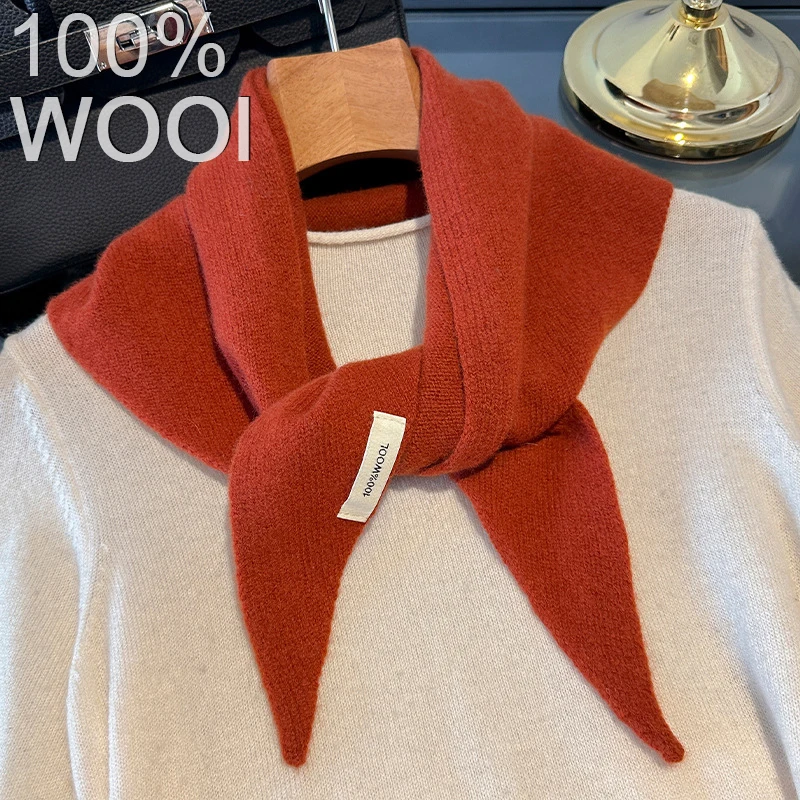 100% Wool British Korean Triangular Scarf Niche Triangle Scarf Women Head Scarf Knitted Shawl Winter Warm Poncho Echarpe