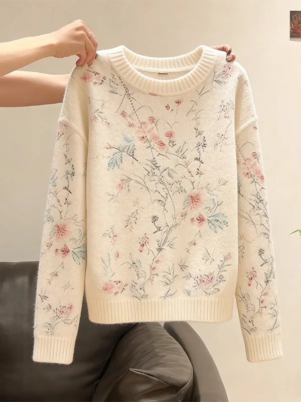 

Large Size Gentle Style Embroidered round Neck Long Sleeve Knitted Sweater Women's Fashion Spring 2026 Slimming Beautiful Kni...