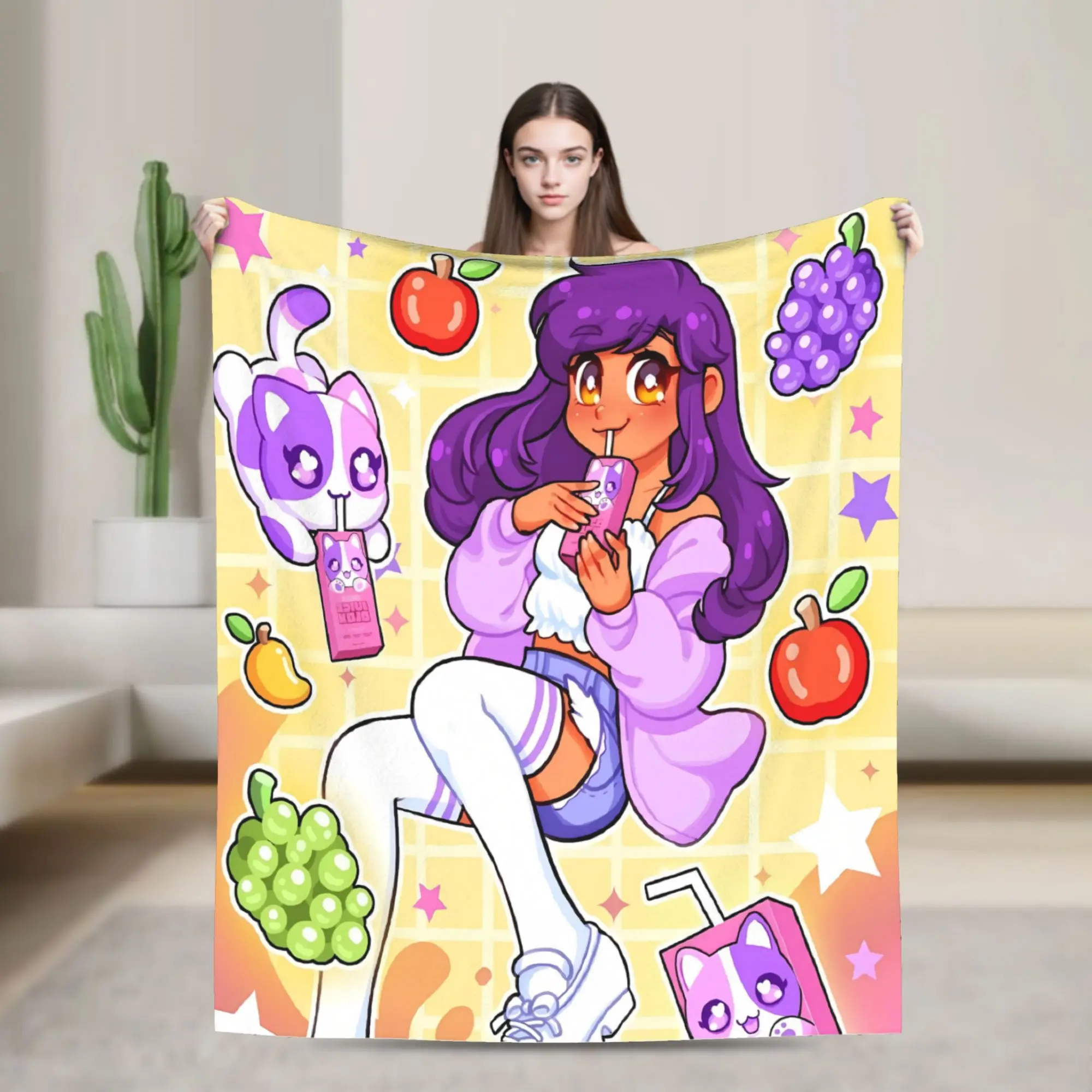 Lovely Aphmau Cute Expression Shot Flannel Blanket  Warm Throw Blanket for Outdoor Camping Novelty Bedspread Sofa Bed Cover
