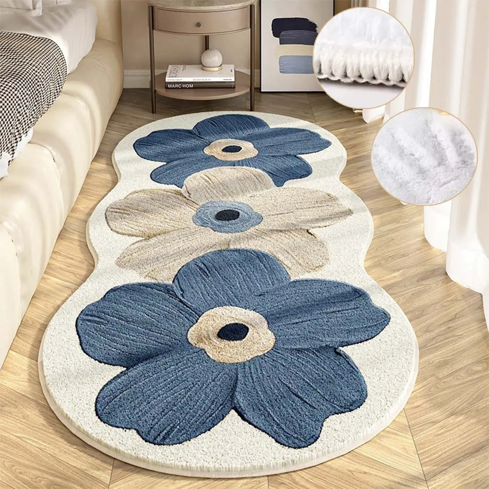 

Flower Cycle Bedside Carpet Flower Pattern Area Rugs Imitation Wool Carpets Non-slip Floor Mat for Bedroom Home Decoration Rug