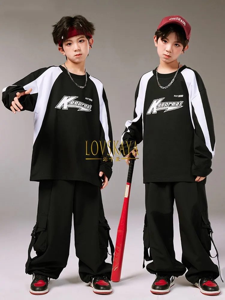 Hip-hop children's fashion clothes boys motorcycle sweater suit hip-hop girls jazz drum performance clothes tide